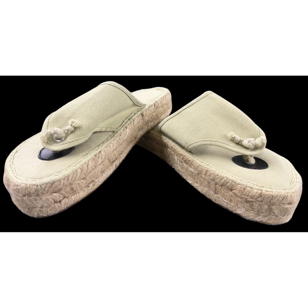 Womens Espadrille Platform Sandals Size 6 Beige Canvas Jute Thong Slip On